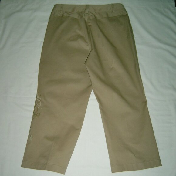 Rafaella Embroidered Tan Cropped Pants Sz 10 - Picture 5 of 5